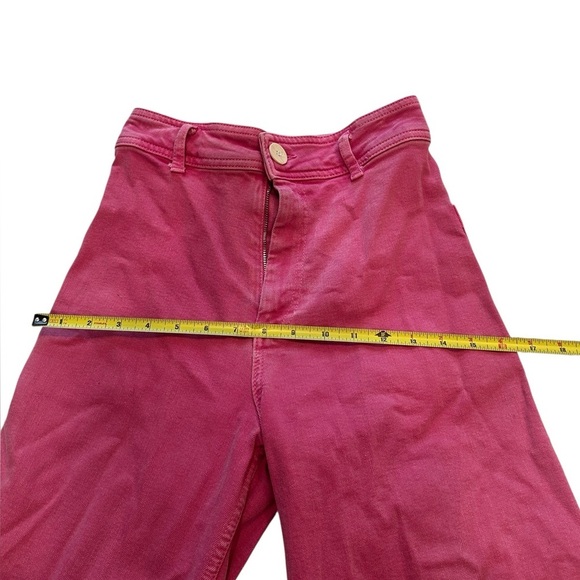 Zara Marine Straight Wide Leg Hot Pink Raw Hem Denim Jeans High Waist Size 2 - Picture 8 of 12